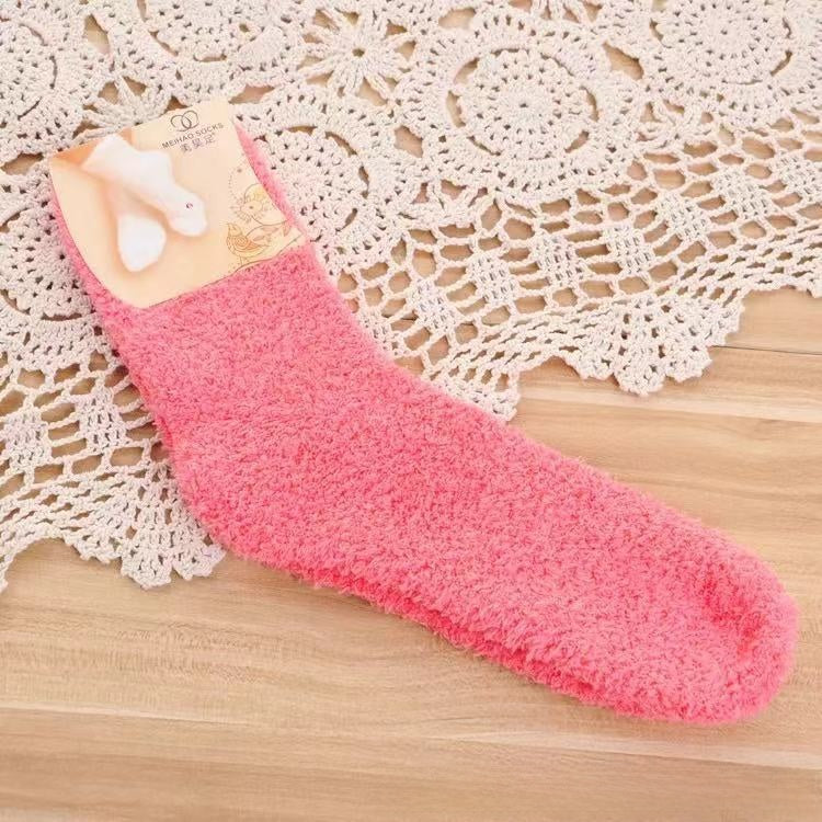 Solid Coral Fleece Socks