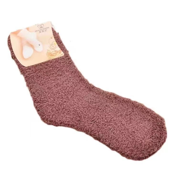 Solid Coral Fleece Socks