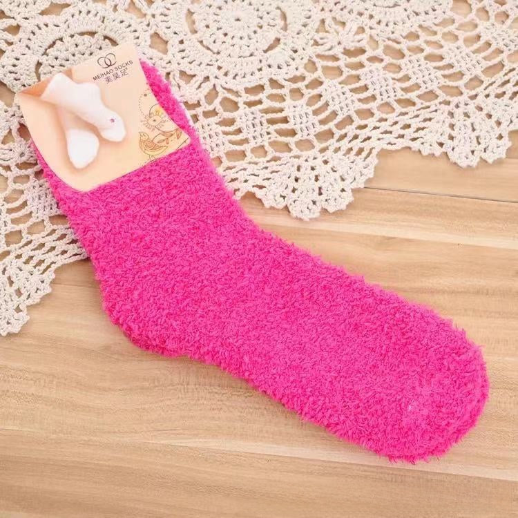 Solid Coral Fleece Socks