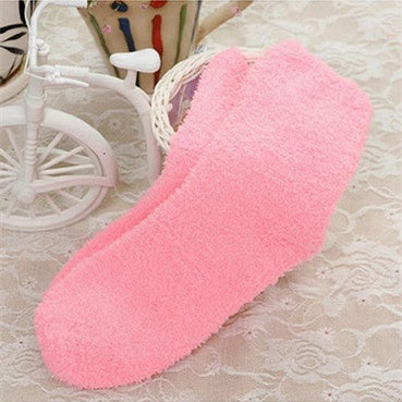 Solid Coral Fleece Socks