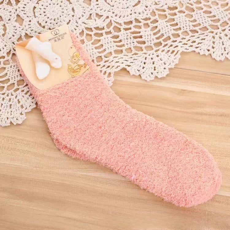 Solid Coral Fleece Socks
