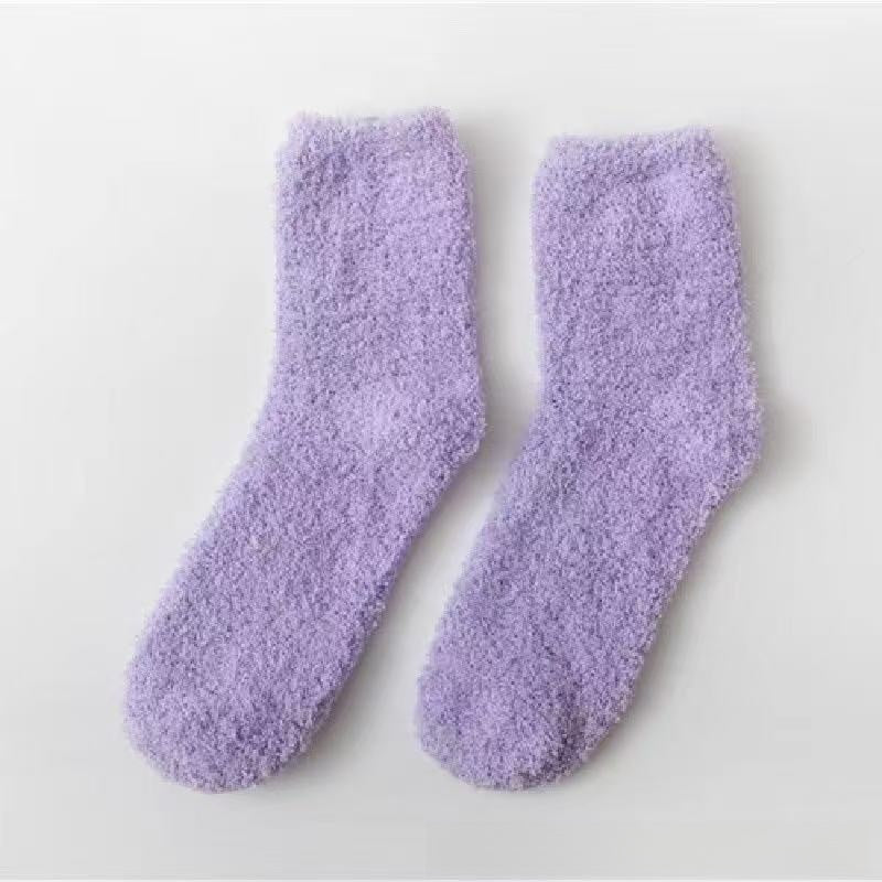 Solid Coral Fleece Socks