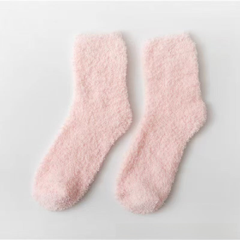 Solid Coral Fleece Socks